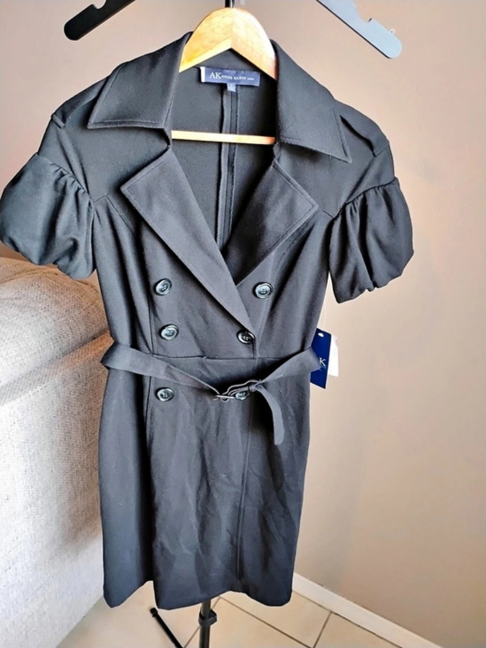 Anne Klein Dress Double-Breasted Puff Sleeve Mini Size Medium NWT